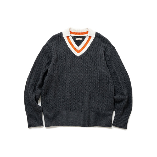 V NECK CABLE KNIT