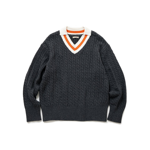 V NECK CABLE KNIT